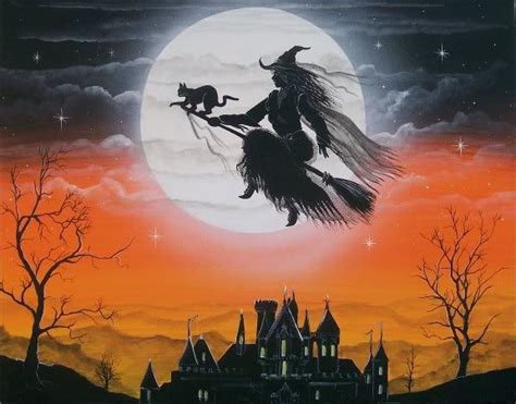 Halloween witch soaring through the air